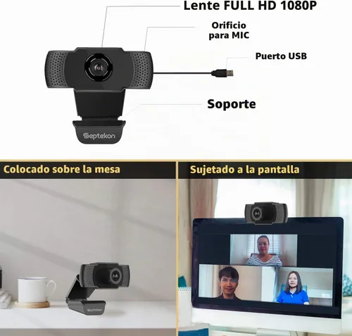 Vista 7 de Septekon Cámara web HD 1080P con micrófono, cámara web de computadora de transmisión para portátil/escritorio/Mac/TV, cámara USB para videollamadas