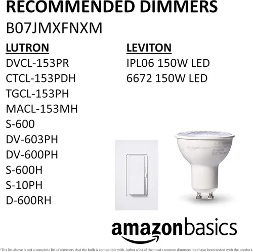 Vista 6 de Amazon Basics - Bombilla LED MR16, equivalente a 50 vatios, 7 vatios de eficiencia energética, base GU10, blanco cálido 3000K, regulable, vida útil