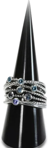 Vista 4 de Silvershake 3 Stone Gemstone 925 Sterling Silver Stackable Ribbon Ring Birthstone Jewelry for Women or Teens