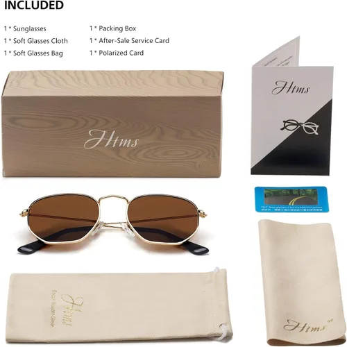 Vista 6 de Hipster. - Lentes de sol polarizados hexagonales para hombre y mujer, diseño geométrico, cuadrados, pequeños, marco de metal vintage, gafas de sol