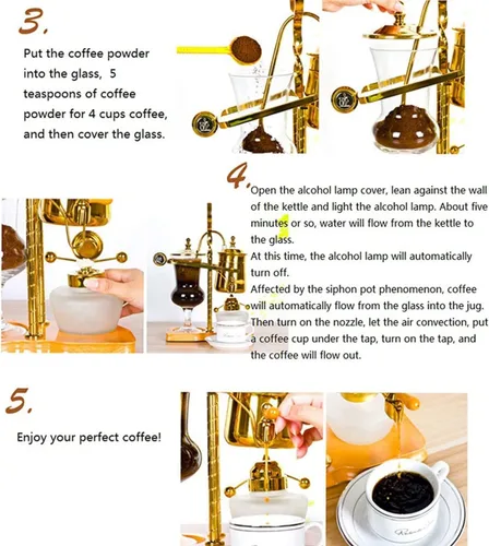 Vista 4 de Sifón Cafeteras Balance Sifón Cafetera Hacer Cafetera Doble Columna Lámpara Contenedor de alcohol, Clásico-Dorado