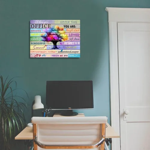 Vista 7 de Arte de Pared Inspiracional Decoración de Oficina con Lemas Citas Carteles de Árboles Coloridos Imágenes Maravillosas Pintura de Lino Calcomanías