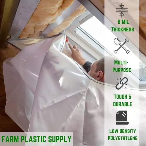 Vista 2 de Farm Plastic Supply - Láminas de plástico transparente - 8 mil - (2.5' x 100') - Láminas de plástico grueso, película de polietileno resistente