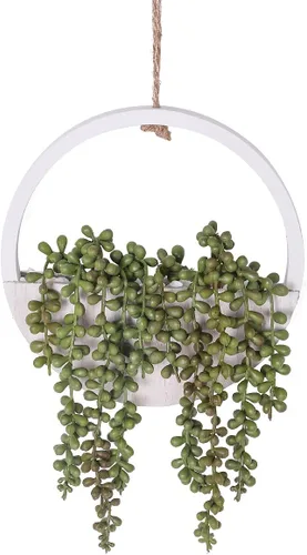 Vista 13 de Floweroyal 2pcs Plantas Suculentas Artificiales Colgantes 20.1'' Cadena de Perlas Falsas en Maceta con Cordón de 9.4'' para Decoración de Pared