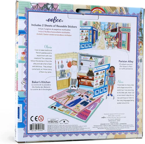 Vista 3 de eeBoo: Juego de muñecas de papel reutilizables de panadero y pintor, permite la creatividad y la imaginación, tablero resistente, para edades de 5