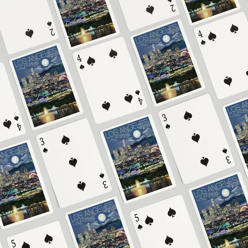 Vista 4 de Lantern Press Los Ángeles, California, Skyline at Night (52 cartas de juego, baraja de cartas de tamaño póquer con comodines)