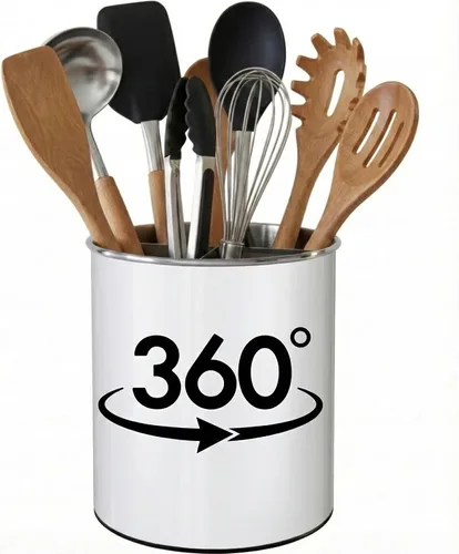Vista 9 de Cooler Kitchen Portautensilios Jumbo Extra Grande Resistente Giratorio Negro con Base Pesada Antivuelco e Inserto con Agarre - A Prueba de Óxido