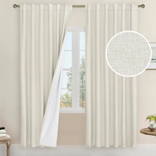 Vista 127 de LAMIT Cortinas opacas cortas de lino de 30 pulgadas para ventanas de cocina sobre el fregadero, cortinas de café texturizadas de lino marfil