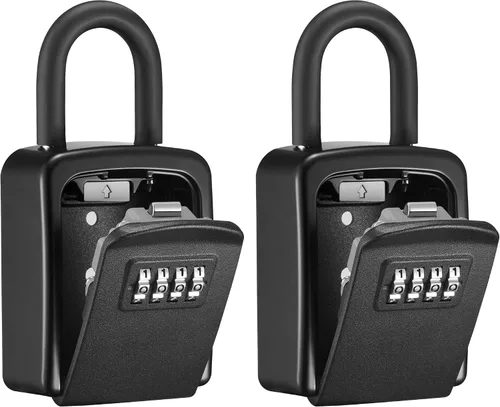 Vista 10 de Caja de seguridad Puroma para llaves, caja de seguridad con combinación de 4 dígitos, caja de seguridad portátil para la pared con código