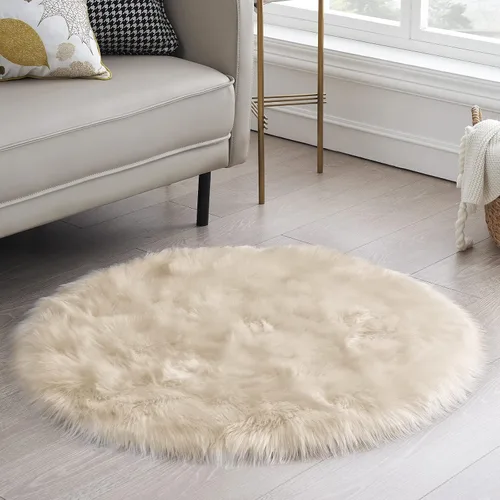 Vista 17 de Ciicool Alfombras de Piel de Oveja Sintética Suaves Alfombra de Piel Sintética Suave Beige Alfombra Esponjosa Funda para Silla y Sofá Alfombra