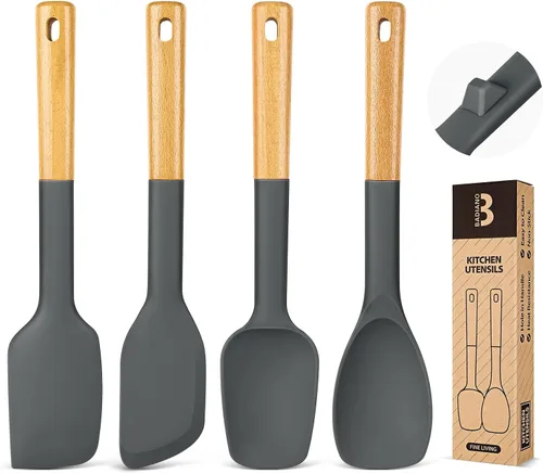 Vista 8 de Badiano Juego de cucharas de espátula de silicona para utensilios de cocina Negro