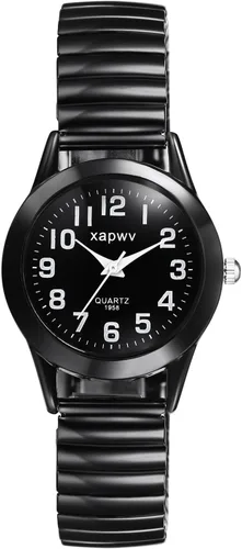 Vista 14 de JewelryWe Reloj de lectura fácil ultrafino para mujer con correa elástica de tono dorado/plateado