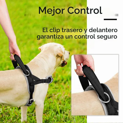Vista 6 de ADVENTUREMORE Arnés para perro mediano - sin tirones, chaleco reflectante ajustable con asa de clip frontal para entrenamiento y caminata - Negro Al