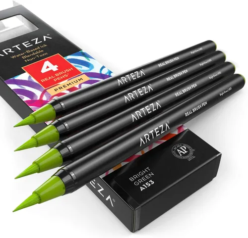 Vista 12 de Arteza Bolígrafos de pincel real, A174 gris delfín, paquete de 4, bolígrafos de acuarela con puntas de pincel de nailon, suministros de arte