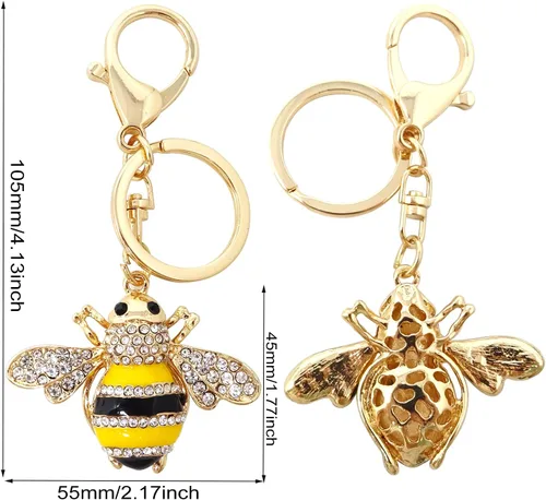 Vista 2 de Honbay 1 llavero de abeja con diamantes de imitación, llavero brillante de abejorro, decoración de animales en una caja para bolsa, monedero, cartera