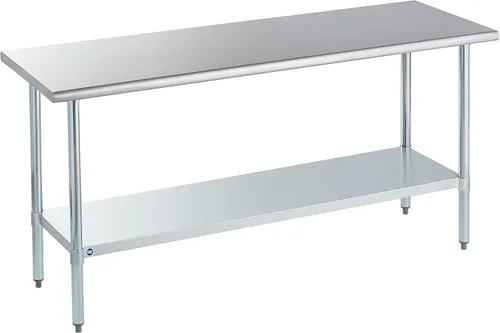 Vista 63 de ROCKPOINT Mesa de acero inoxidable para preparación y trabajo, 14x24 pulgadas; mesa de cocina comercial de metal NSF resistente con estante inferior