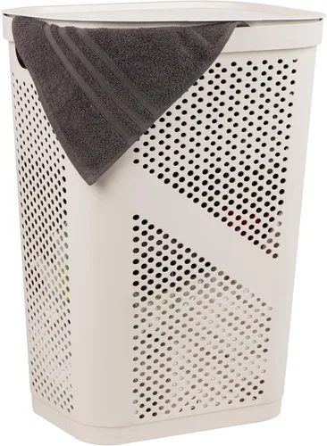 Vista 18 de Mind Reader Cesto delgado para ropa sucia con tapa, 60 L, diseño cónico para baños, armarios, plástico, juego de 2, color negro