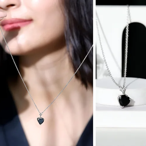 Vista 2 de Natural 2 Ct Black Onyx Heart Necklace with Chain, AAA Quality Negro