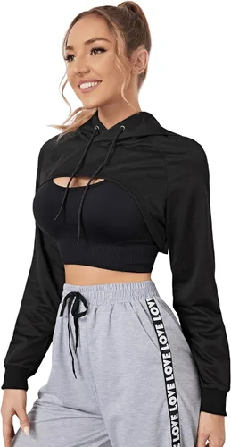 Vista 3 de SweatyRocks Sudadera básica de manga larga con cordón para mujer