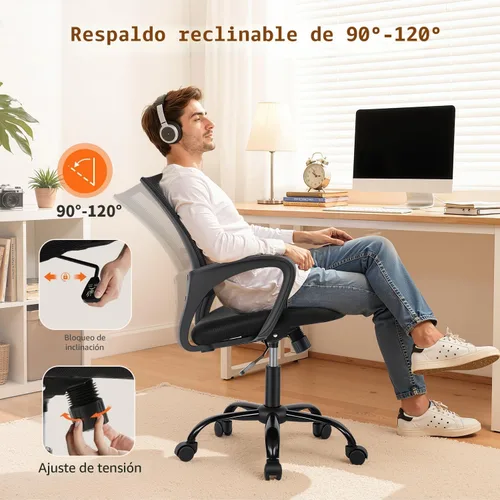 Vista 5 de BestOffice Silla de Oficina Ergonómica Barata Silla de Escritorio de Malla Silla de Computadora Soporte Lumbar Ejecutiva Moderna Taburete Ajustable