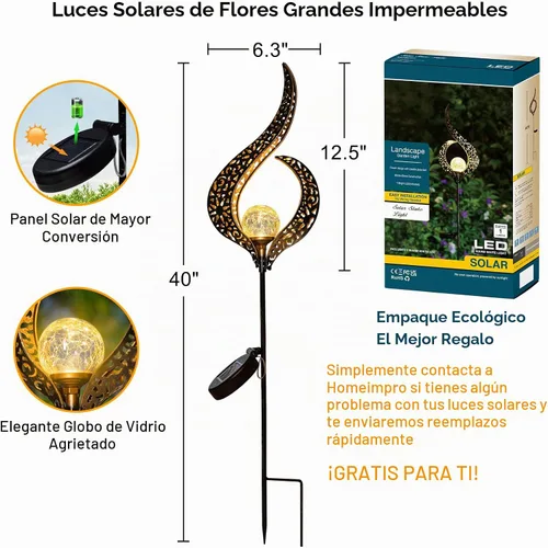 Vista 4 de Homeimpro Luces solares para exteriores, luces LED impermeables para jardín, césped, patio o patio