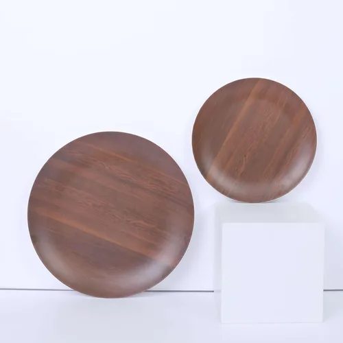 Vista 4 de Efavormart - Paquete de 6 platos de postre de melamina marrón rústico de 8 pulgadas, platos de ensalada con estampado de grano de madera resistente