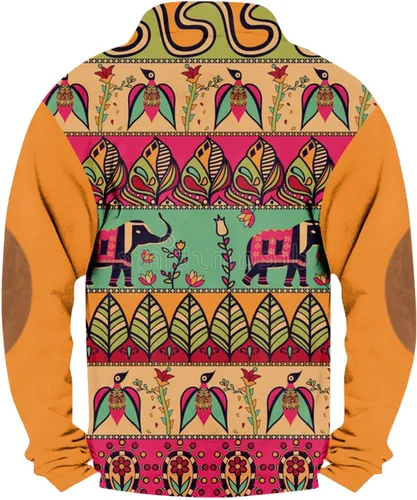 Vista 2 de WENKOMG1 Camisa Henley de manga larga con estampado indio para hombre, estilo retro, informal, con botones, asimétrica