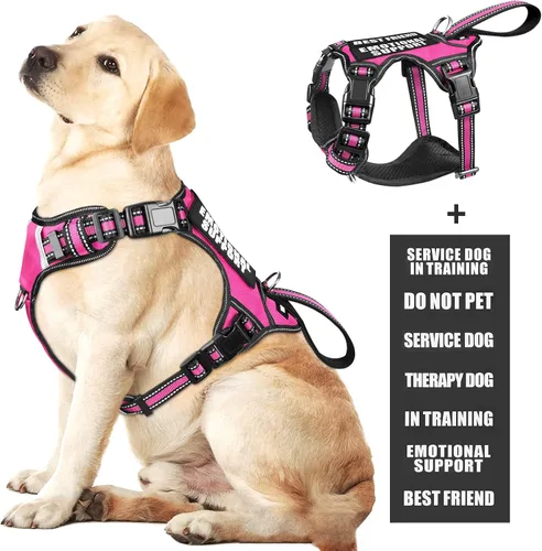 Vista 20 de Arnés para perro de servicio WINSEE sin tirones con 7 parches para perros, arnés reflectante para mascotas con asa acolchada y duradera