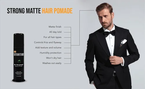 Vista 3 de Hair Situation Mr. Groomed - Pomada mate para hombres, fuerte sujeción durante todo el día, aspecto de acabado natural mate, cera de peinado