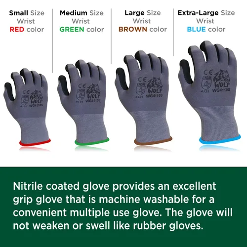 Vista 6 de WOLF - Guantes de agarre de palma ultrafinos con revestimiento de espuma de nitrilo de calibre 13, multiusos (24, grande)
