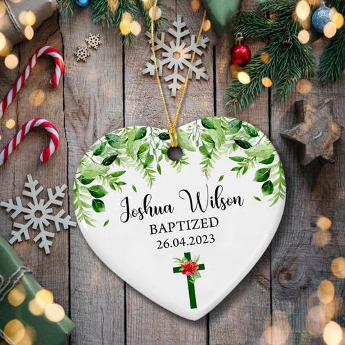 Vista 5 de Adorno de Navidad de Bautismo Personalizado para Niño y Niña, Adorno de Bautizado "Dios Te Bendiga", Regalo de Recuerdo de Bautizo, Adornos