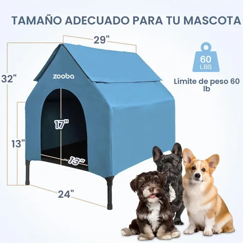 Vista 4 de Zooba Casa para perros 2 en 1 de 29 pulgadas para perros medianos, casa elevada para perros al aire libre e interior, refugio elevado para mascotas