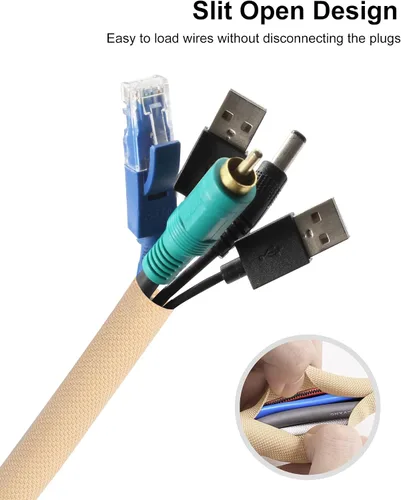 Vista 2 de Secbolt Protectores de cable de mascotas sin masticar, 10 pies - 1/2 pulgada, beige Cubiertas de cable duraderas para mascotas, protector