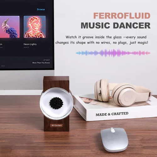 Vista 2 de ClocTeck Visualizador de Ferrofluido, Ferrofluido Bailarín con Ritmo, Altavoz de Música de Fluido Magnético, Decoración de Escritorio