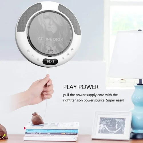 Vista 3 de Reproductor de CD portátil con Bluetooth, radio FM, montado en la pared y soporte de escritorio, reproductor de música de CD para el hogar Boombox