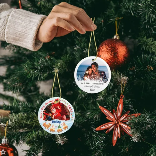 Vista 3 de Adorno personalizado para la primera Navidad del bebé, adornos de Navidad con foto personalizada 2023 con imagen y nombre, regalos personalizados