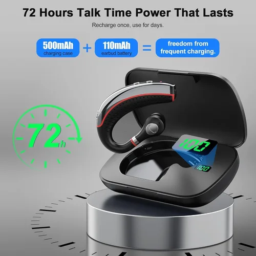 Vista 2 de SneKa Auriculares Bluetooth, auricular Bluetooth inalámbrico con funda de carga de 500 mAh, tiempo de conversación de 72 horas y para teléfonos