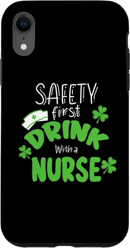 Vista 8 de iPhone 15 Safety First Drink With A Nurse Funny RN St. Patrick's Day Case