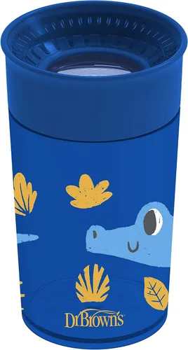 Vista 24 de Dr. Brown's Milestones Cheers 360 - Vaso de transición sin boquilla, apto para viajes y sin fugas, para bebés y niños pequeños, animales azul/verde