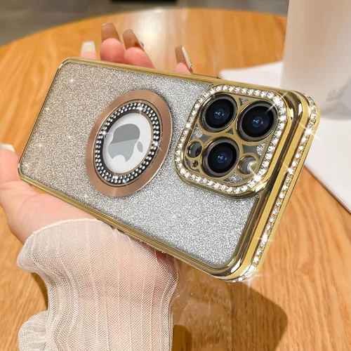 Vista 25 de Losin Funda magnética compatible con iPhone 15 Pro Max con purpurina compatible con MagSafe Funda de lujo con diamantes de imitación con logotipo