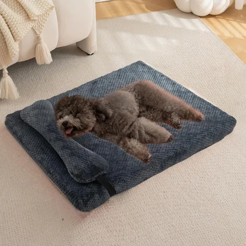 Vista 26 de Cama para perros con almohada para perros pequeños, cama ortopédica para perros con funda extraíble, alfombrilla lavable para mascotas de hasta 5