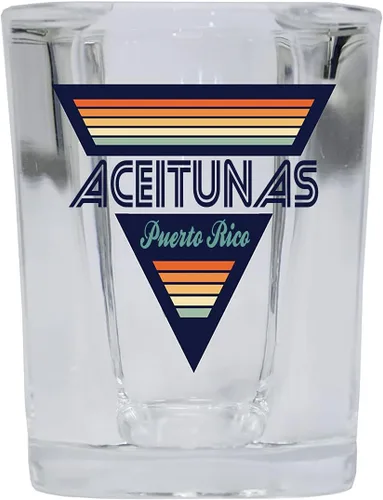 Vista 2 de Aceitunas Puerto Rico - Vaso de chupito de licor con base cuadrada de 2 onzas, diseño retro, paquete de 4