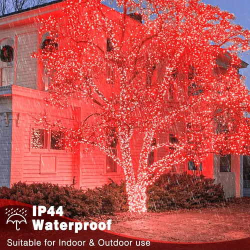 Vista 5 de Tira de 200 luces LED de 66 pies para exteriores, luces de Navidad conectables para interiores, cable transparente, impermeable, 8 modos de luces