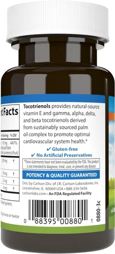 Vista 3 de Carlson Tocotrienoles, 40 mg, con vitamina E de origen natural, 30 cápsulas