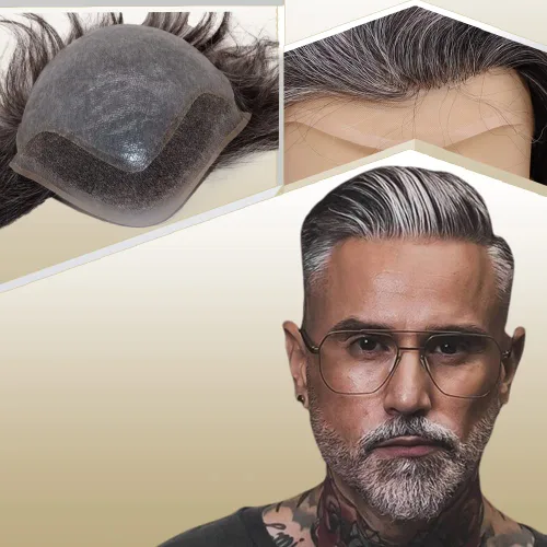 Vista 21 de Peluca de cabello humano europeo de repuesto para hombre, encaje suizo frontal, 0.003 in, piel fina, poliuretano, con bucle, 10 x 8 pulgadas