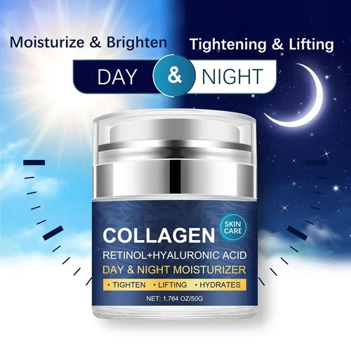 Vista 4 de Hidratante facial de colágeno, crema de colágeno para tensar la piel con retinol y ácido hialurónico antienvejecimiento hidratante de día y noche