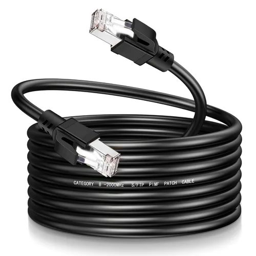 Vista 6 de Cable Ethernet Cat8 de 1 pie S/FTP para exteriores e interiores, red de Internet de alta velocidad 26AWG 40Gbps 2000Mhz RJ45, conector blindado