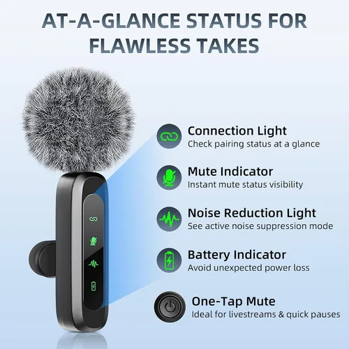 Vista 8 de Mini micrófono, 3 en 1 micrófonos de solapa inalámbricos para iPhone/iPad/Android/cámara (Lightning/USB/conector de 3.5 mm), 2 pantallas LED