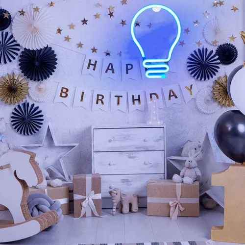 Vista 4 de Letreros de neón con bombilla azul, luz nocturna LED, carga USB, funciona con pilas, luces de pared de neón decorativas para habitación de niños