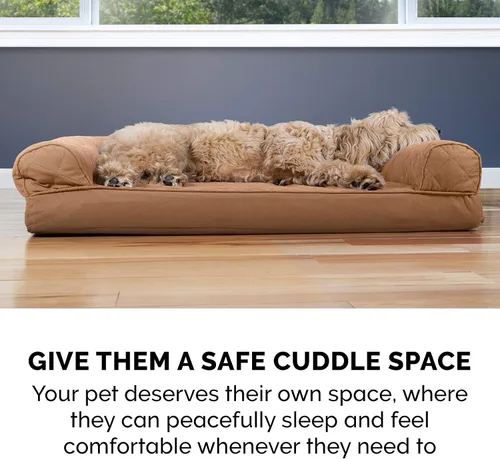 Vista 10 de Furhaven - Cama ortopédica para perros, estilo sofá, acolchada, con funda extraíble y lavable, marrón tostado, tamaño jumbo (XL)
